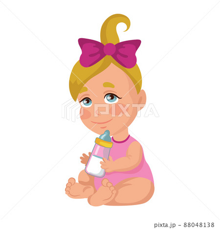 Baby girl drinking milk from a baby bottle, isolate on a white background - Vector Baby girl drinking milk from a baby bottle, isolate on a white background - Vector 88048138