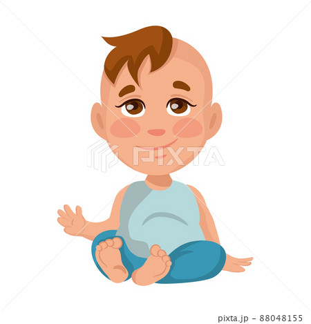 Baby boy sitting and waving, isolate on white background - Vector 88048155