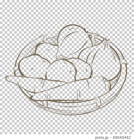 Ingredient set Vegetable line drawing (curry) with basket Ingredient set Vegetable line drawing (curry) with basket 88048482