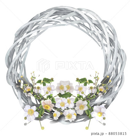Watercolor spring wreath. Wreath with flowers. Flower frame 88053815
