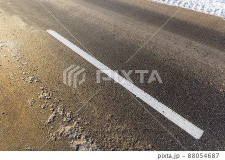 dangerous road in winter after snowfall, 88054687