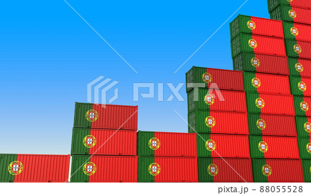 Flags of Portugal on cargo containers making a rising graph. Industrial growth related 3D rendering 88055528