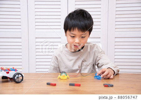 自宅で自由研究をする小学生の男の子 88056747