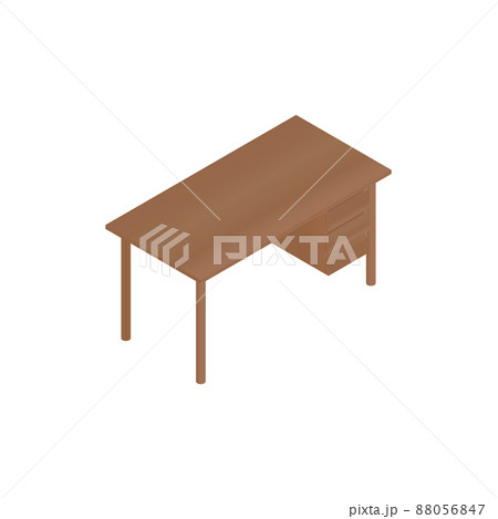 引出付木製デスクのアイソメパース（左内側）チーク 88056847