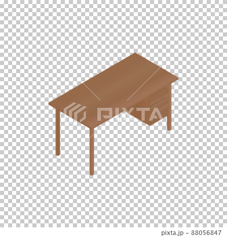 引出付木製デスクのアイソメパース（左内側）チーク 88056847