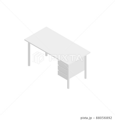 引出付木製デスクのアイソメパース（右内側）ホワイト 88056892