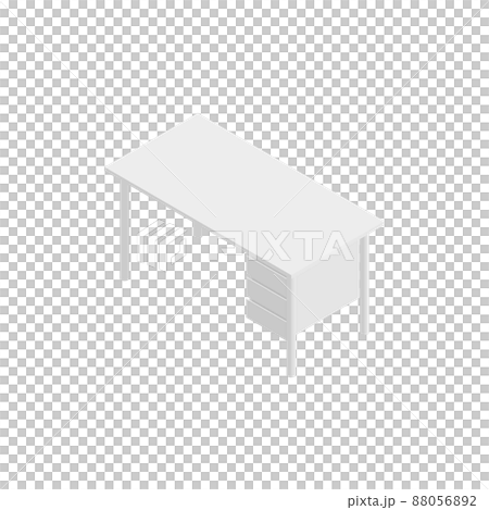 引出付木製デスクのアイソメパース（右内側）ホワイト 88056892