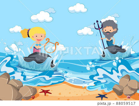 A water splash scene with mermaid on a stone 88059517