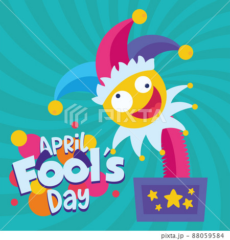 Isolated surprise box toy with a jester hat April fools day template Vector 88059584