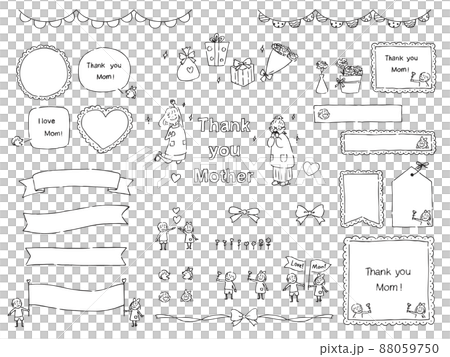 母親節禮物的簡單插圖框架集-兒童手繪線條圖 88059750