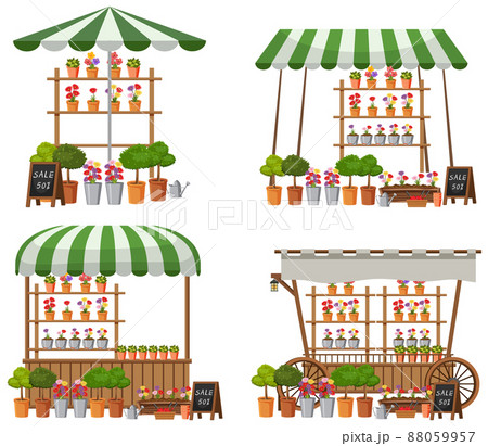 Flea market concept with set of different plant stores Flea market concept with set of different plant stores 88059957