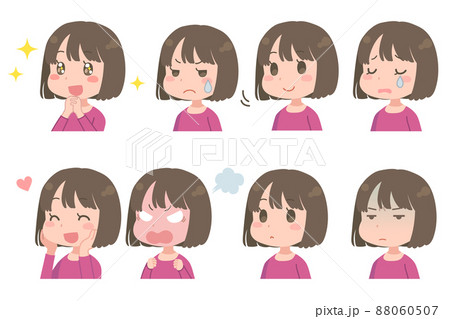 様々な表情の若い女性のイラストセット 様々な表情の若い女性のイラストセット 88060507