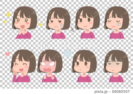 様々な表情の若い女性のイラストセット 様々な表情の若い女性のイラストセット 88060507