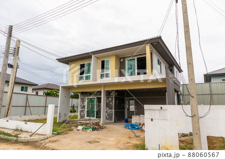 construction residential new house in progress at building site construction residential new house in progress at building site 88060567