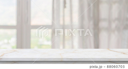 Empty marble table top with blur window curtain background 88060703