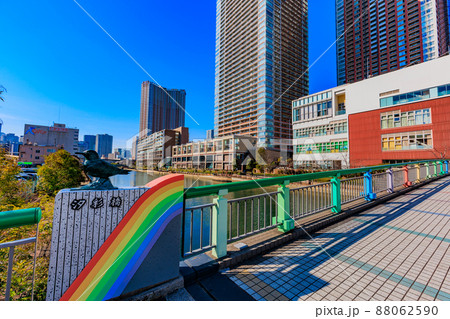 東京　港区芝浦のタワーマンション郡と汐彩橋 88062590
