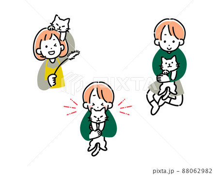 猫とじゃれあう子供たちセット 88062982