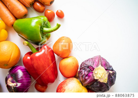 Various beta carotene fresh fruit and vegetable on white background 88063875