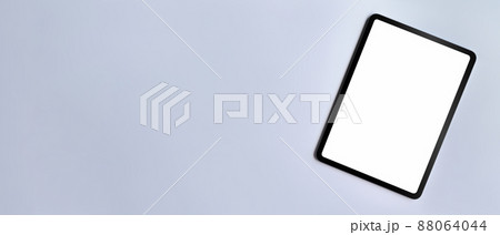 Flat lay mockup digital table with empty screen on white table, copy space. 88064044