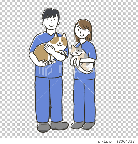 Male and female veterinarians holding dogs and cats Male and female veterinarians holding dogs and cats 88064338