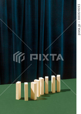 The path of wooden blocks, concept of balance, balance, life harmony, self-destruction. Mental health, fall and depression abstract modern still life The path of wooden blocks, concept of balance, balance, life harmony, self-destruction. Mental health, fall and depression abstract modern still life 88064693