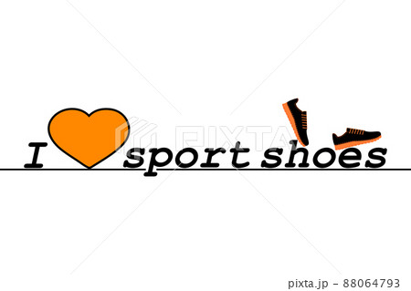 I love sport shoes. Text, slogan. A pair of sneakers, gym shoes and a heart. Isolated vector illustration on white background. Flat style. 88064793