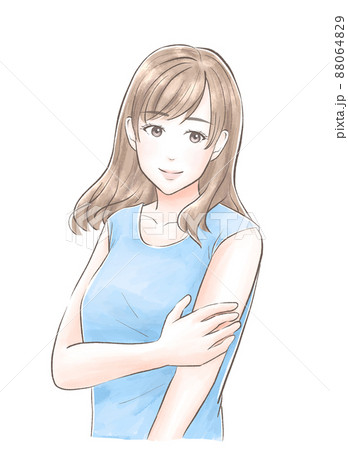 腕に手を当てて微笑む女性　水彩風 88064829