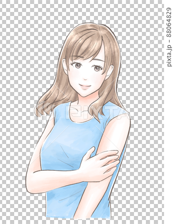 腕に手を当てて微笑む女性　水彩風 88064829