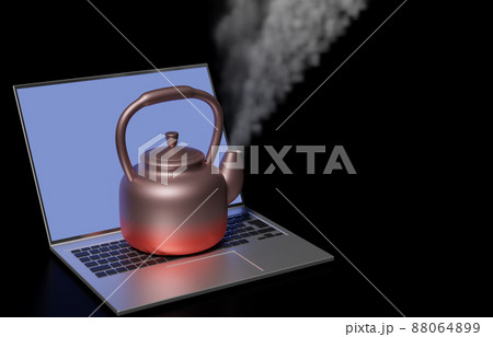 フル稼働で発熱しているノートPC上でやかんでお湯を沸かす フル稼働で発熱しているノートPC上でやかんでお湯を沸かす 88064899