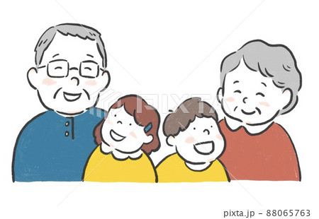 笑顔のおじいちゃんとおばあちゃんと孫のイラスト素材 [88065763] - PIXTA
