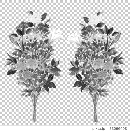 仏花セット 一対の花束 モノトーン【水墨画風水彩画】白バック 透過