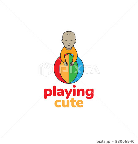 cartoon baby playing colorful ball logo design, vector graphic symbol icon illustration creative idea 88066940