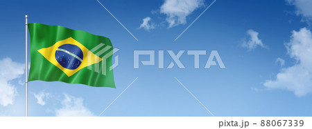 Brazilian flag isolated on a blue sky. Horizontal banner 88067339