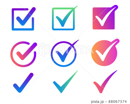 丸と四角のチェックマーク3種 グラデーション 丸と四角のチェックマーク3種 グラデーション 88067374