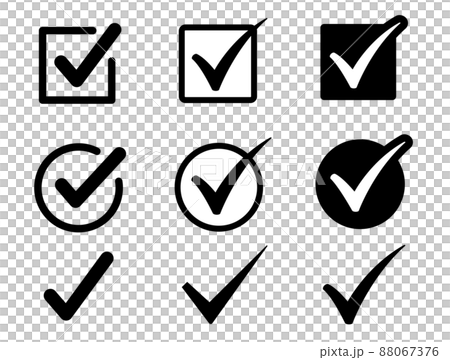 3 種圓形和方形複選標記，黑色和單色 88067376