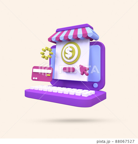 online shopping with laptop illustration for business idea concept isolated on colorful background,3D,render online shopping with laptop illustration for business idea concept isolated on colorful background,3D,render 88067527
