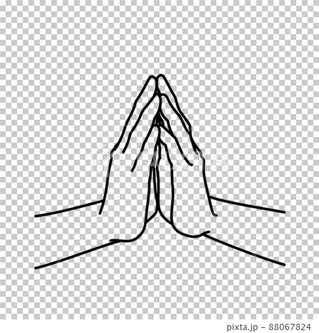 Illustration of hands praying together (line drawing) 88067824
