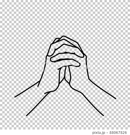 用手指交叉祈禱的手的插圖(畫線) 用手指交叉祈禱的手的插圖(畫線) 88067826