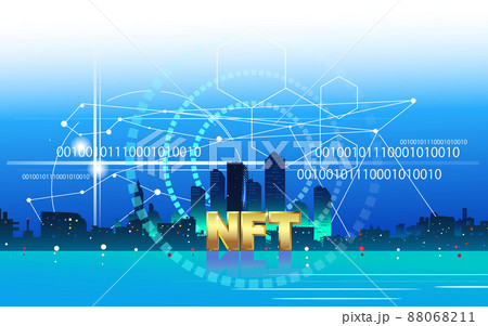 Nftなど暗号資産やブロックチェーンの仕組みのイラスト素材 0611