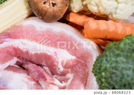 Meat of pork belly and vegetables for food preparation Meat of pork belly and vegetables for food preparation 88068323