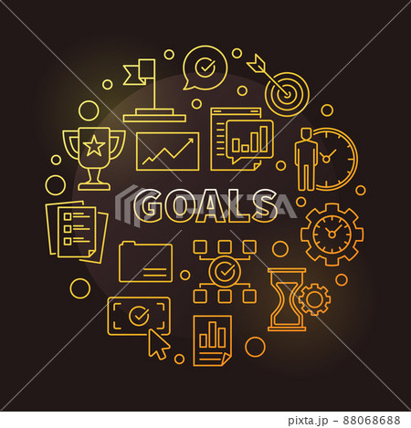 Goals vector golden circular illustration in outline style 88068688