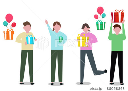 パーティー プレゼントで喜ぶ人々 ギフト・誕生日会  イラスト	 88068863