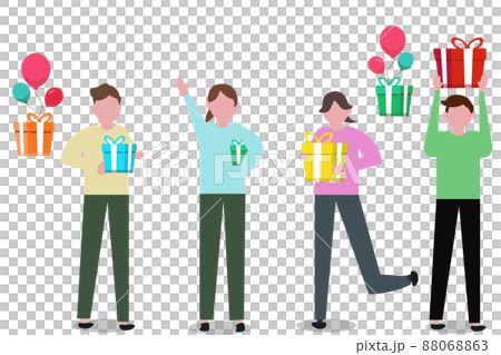 パーティー プレゼントで喜ぶ人々 ギフト・誕生日会  イラスト	 88068863