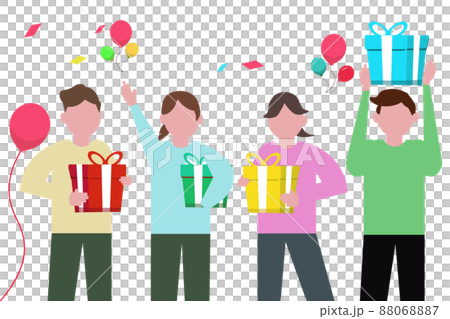 パーティー プレゼントで喜ぶ人々 ギフト・誕生日会 　イラスト	 88068887
