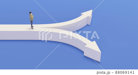 分岐する矢印とビジネスマン / ビジネスの選択肢・異なる方向性・分岐する未来のイメージ 分岐する矢印とビジネスマン / ビジネスの選択肢・異なる方向性・分岐する未来のイメージ 88069141