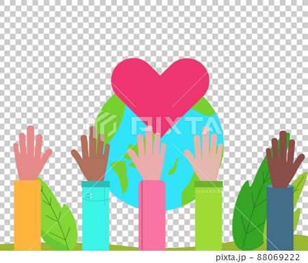 平和 手を挙げる人々とハート 世界 人種 イラスト のイラスト素材
