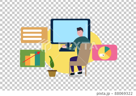 從事 PC 工作的男性 PC 工作、在家工作、工程師和設計師插圖 88069322