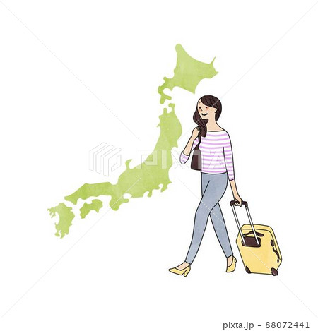 旅行する女性と日本地図 旅行する女性と日本地図 88072441
