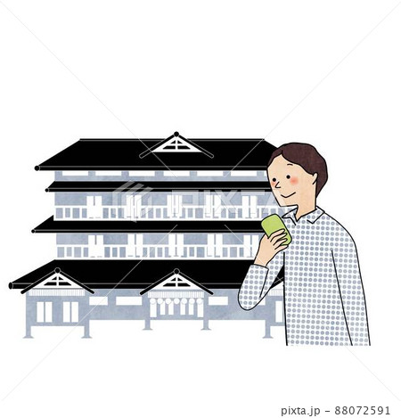 旅行する男性と旅館 旅行する男性と旅館 88072591