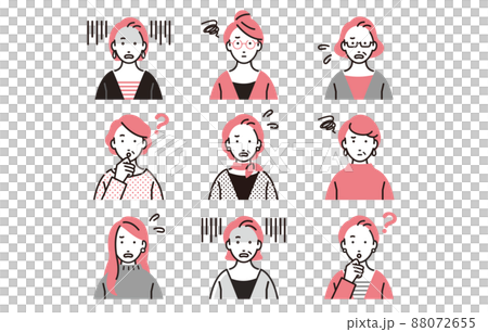 人物 いろいろな表情の女性アイコンセット 人物 いろいろな表情の女性アイコンセット 88072655